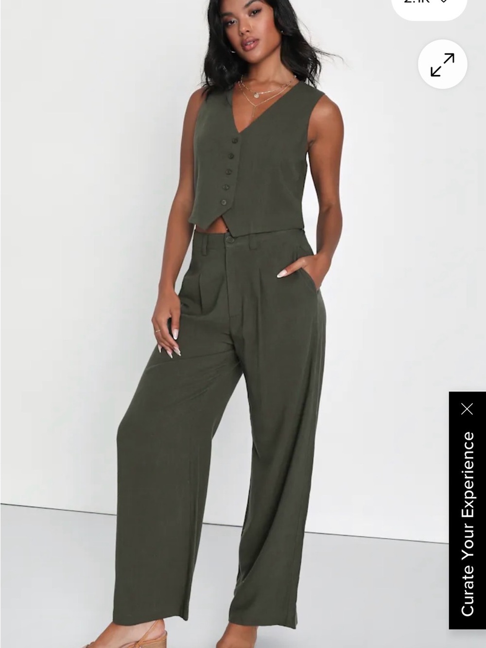 Lulu's Olive Green Wide-Leg Pants & Vest Set